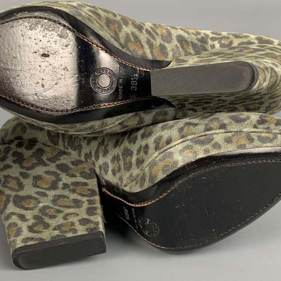 DRIES VAN NOTEN Moss Brown Suede Animal Print Platform Pumps - Picture 8 of 9